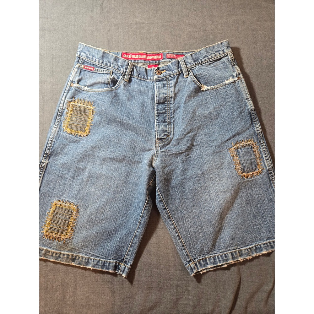 Vintage Ecko Unltd Jean Shorts Men's 38 Blue Denim Embroidered Y2K Patches